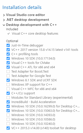 VS 2017 Пакеты для разработки на C ++