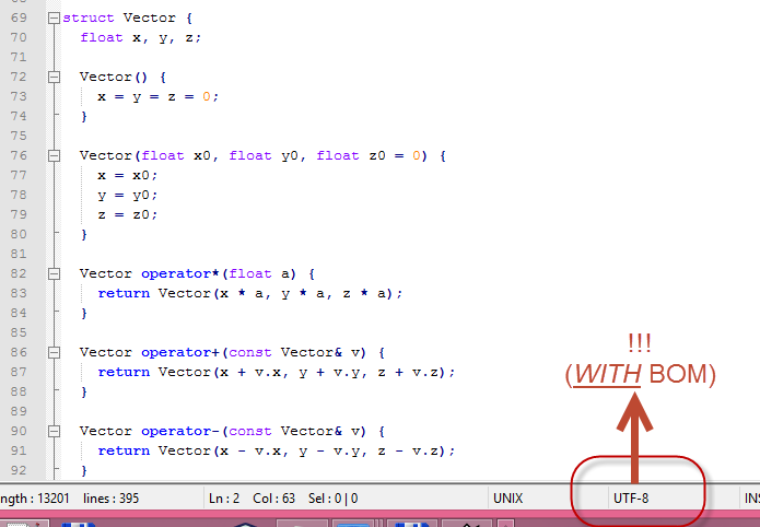 Notepad ++ - файл, закодированный в UTF-8 с спецификацией