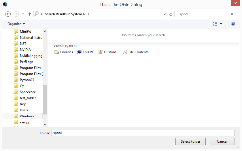C: / Windows / System 32 / спул не существует в QFileDialog