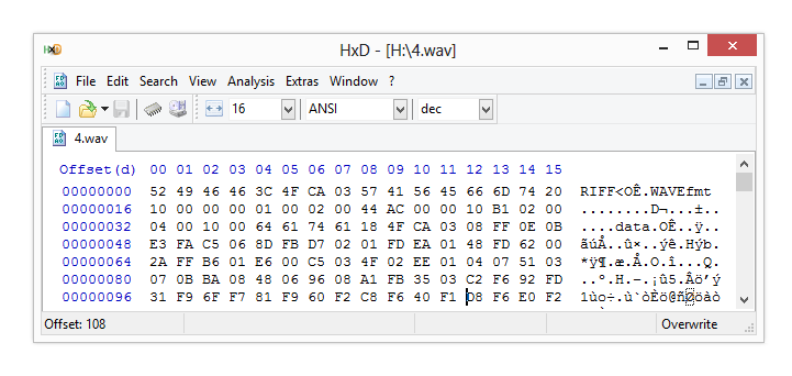 Wav Hex Values