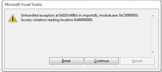 Unhandled exception access violation reading