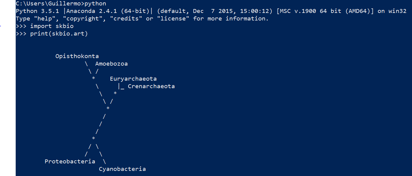 Scikit-Bio на Windows 10