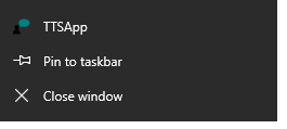 TTSApp Windows 10 Значок панели задач Контекстное меню