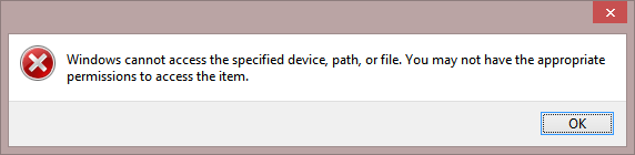 Windows не может получить доступ к указанному пути или файлу. У вас могут не быть соответствующих разрешений для доступа к элементу.