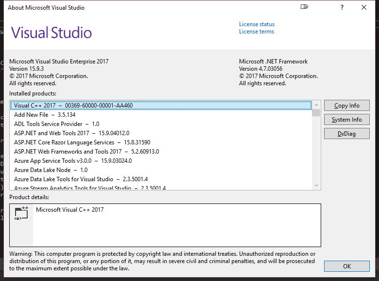 Версия Microsoft Visual Studio 2017 - О коробке