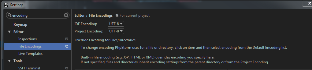 Кодировки файлов PHPStorm