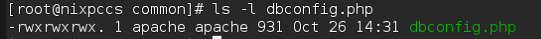 Снимок экрана: ls -l dbconfig.php