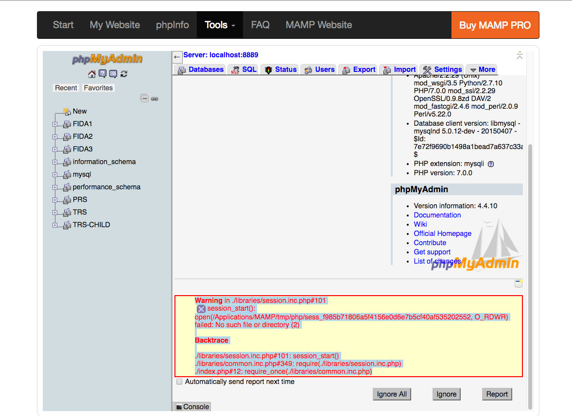 Failed to set session cookie phpmyadmin