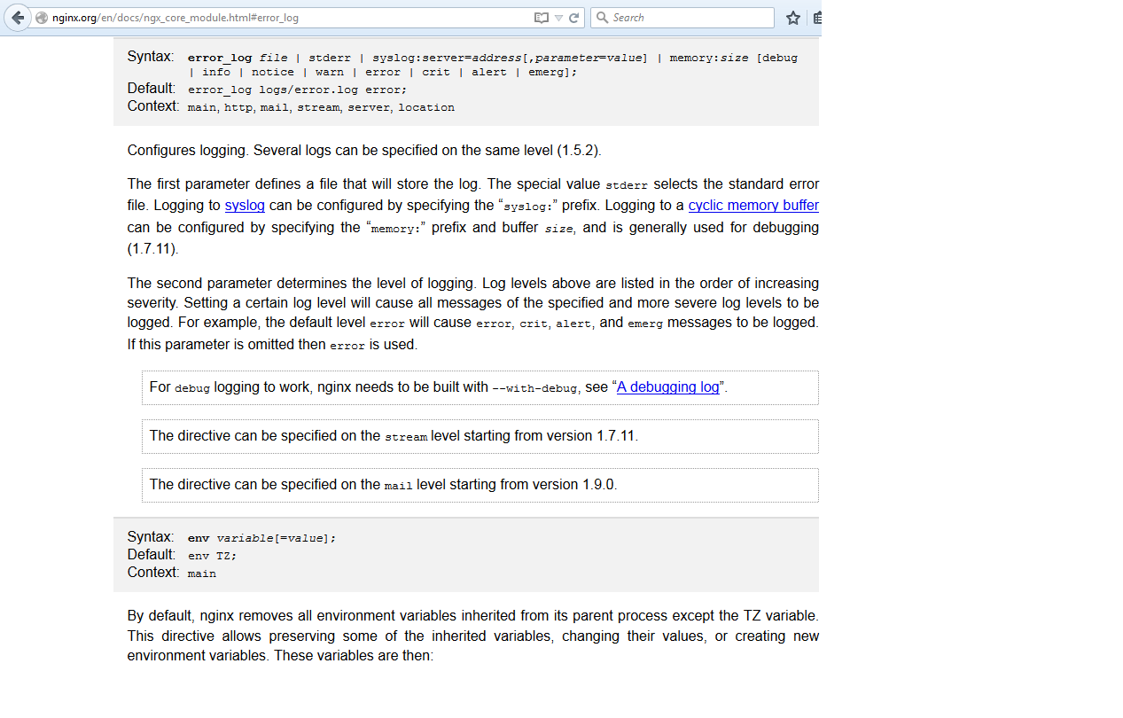 Nginx error log