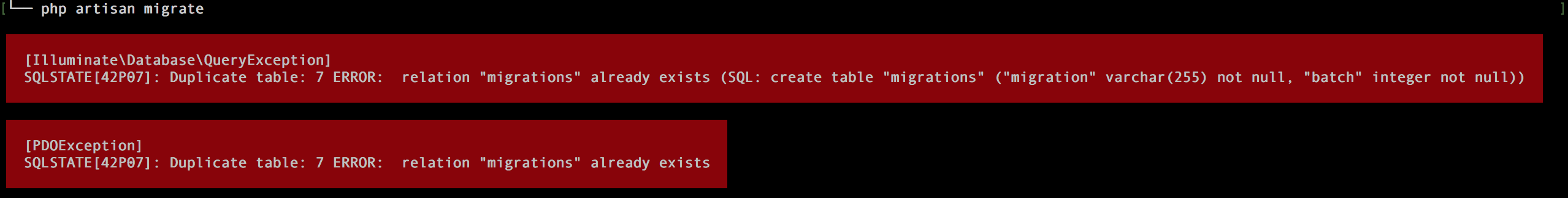 Template rendering error. Migration illumination. Database exists Error.