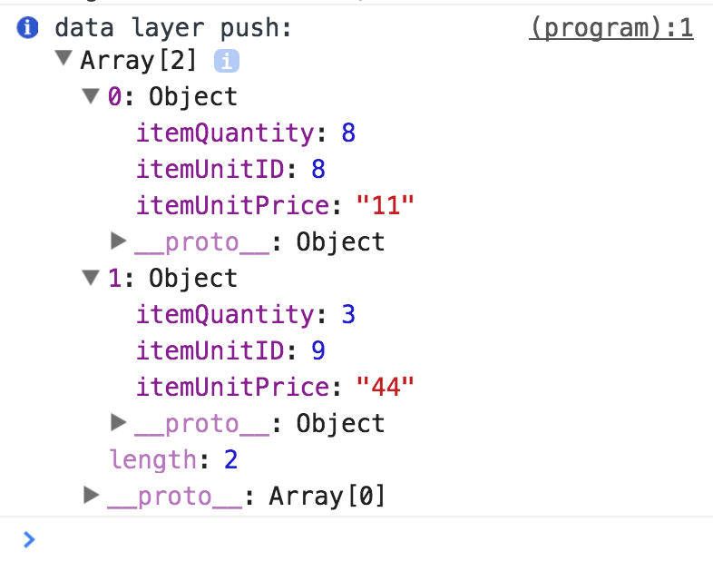 DataLayer в консоли Chrome.