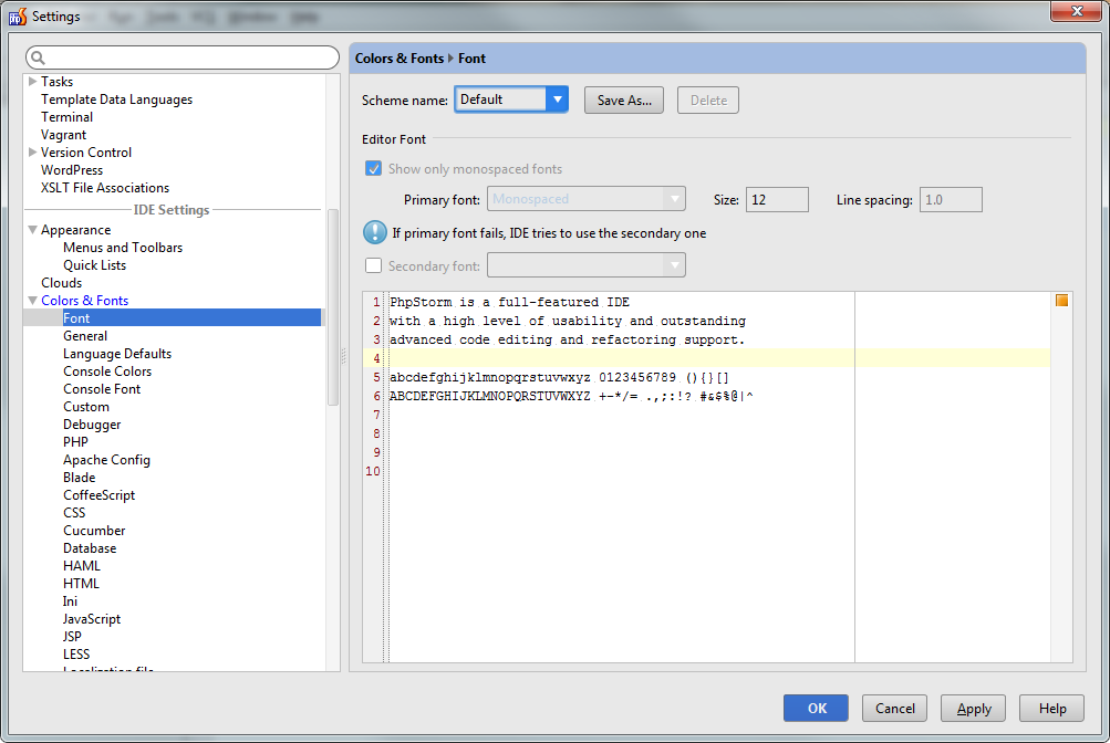 Как изменить код. Изменение шрифта в коде. PHPSTORM шрифт. Ide размер шрифта. Как поменять размер шрифта в php.