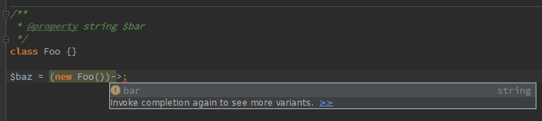 Снимок экрана PHPStorm's autocomplete box demonstrating.